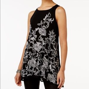 NWT Alfani silver Floral Print Top Sz XL